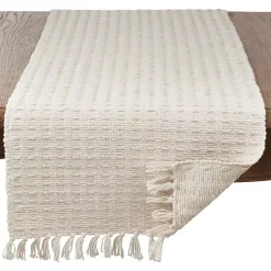 Kirklands Home Table Linens|Natural Dashed Woven Long Cotton Runner Tan