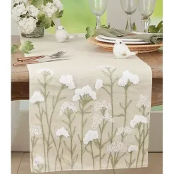 Kirklands Home Table Linens|Natural Embroidered Floral Table Runner