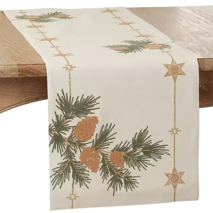 Kirklands Home Table Linens|Natural Embroidered Pinecone Table Runner