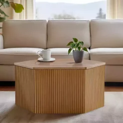Kirklands Home Coffee Tables|Natural Fluted Hexagon Coffee Table Tan
