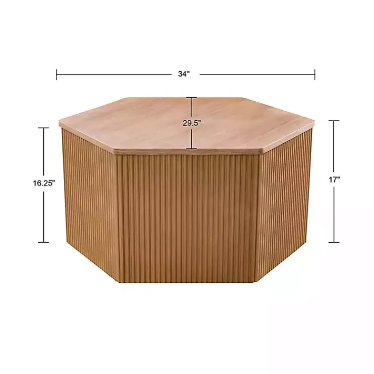 Kirklands Home Coffee Tables|Natural Fluted Hexagon Coffee Table Tan