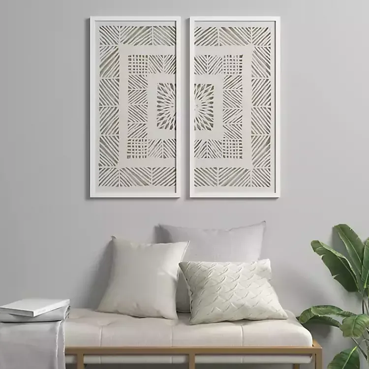 Kirklands Home Framed Art|Natural Geometric Rice Paper Framed Art, Set of 2 Tan