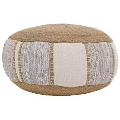 New Natural Gray and White Striped Jute Pouf Poufs & Floor Cushions