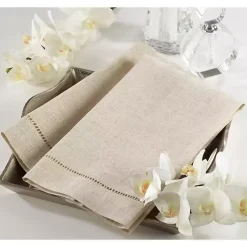 Kirklands Home Bath Towels|Natural Hemstitch Guest Towels, Set of 4 Tan