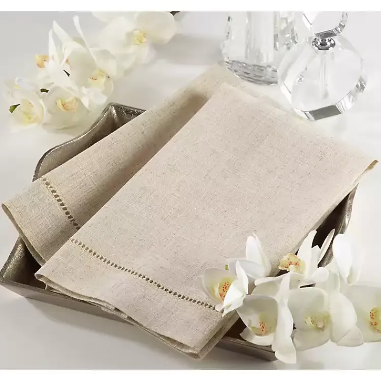 Kirklands Home Bath Towels|Natural Hemstitch Guest Towels, Set of 4 Tan