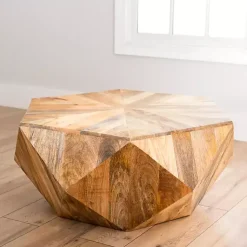 Kirklands Home Coffee Tables|Natural Hexagon Mango Wood Coffee Table Tan