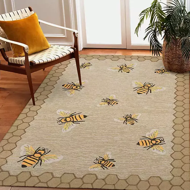 Kirklands Home Outdoor Rugs|Natural Honeycomb & Bees Outdoor Accent Rug