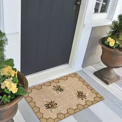 Kirklands Home Outdoor Rugs|Natural Honeycomb & Bees Outdoor Accent Rug