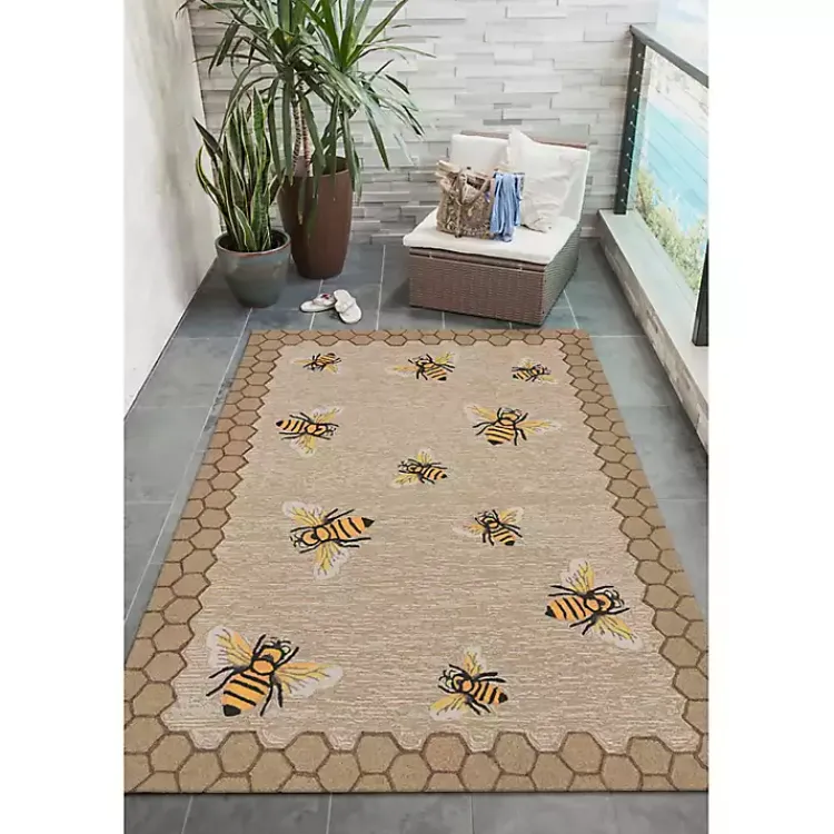 Kirklands Home Outdoor Rugs|Natural Honeycomb & Bees Outdoor Accent Rug