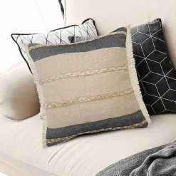 Natural Jute Braided Stripe Throw Pillow, 20 in. Pillows