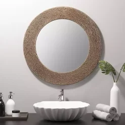 Kirklands Home Decorative Mirrors|Natural Jute Round Wall Mirror
