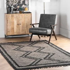 Kirklands Home Area Rugs|Natural Leather Flatweave ZigZag Area Rug, 8x10
