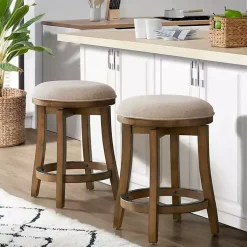 Kirklands Home Bar Stools & Counter Height Stools|Natural Linen Barrel Base Swivel Counter Stool Set Tan