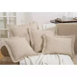 New Natural Linen Down Hemstitched Lumbar Pillow Pillows