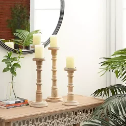 Hot Natural Mango Wood Pillar Candle Holders, Set of 3 Candle Holders