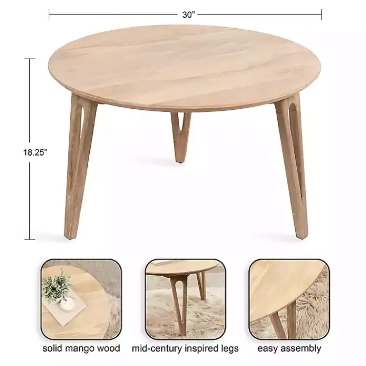 Kirklands Home Coffee Tables|Natural Mango Wood Round Kershaw Coffee Table Tan