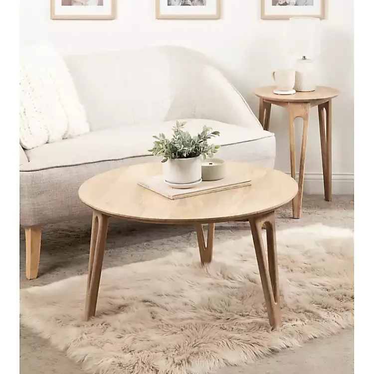 Kirklands Home Coffee Tables|Natural Mango Wood Round Kershaw Coffee Table Tan