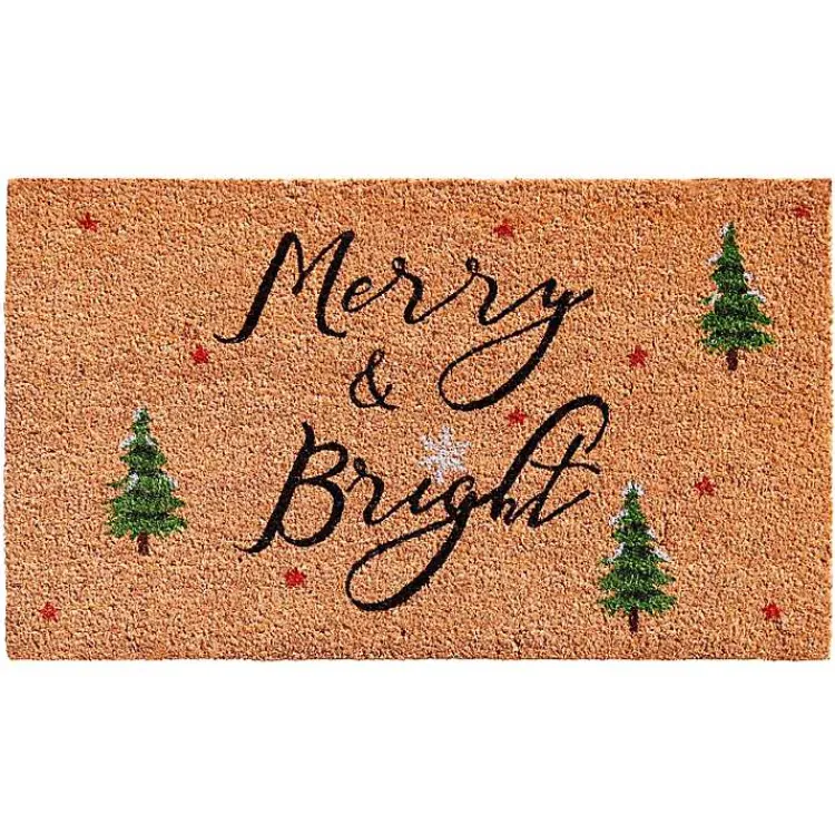 New Natural Merry Bright Tree Coir Doormat, 29 in. Outdoor Christmas Decorations
