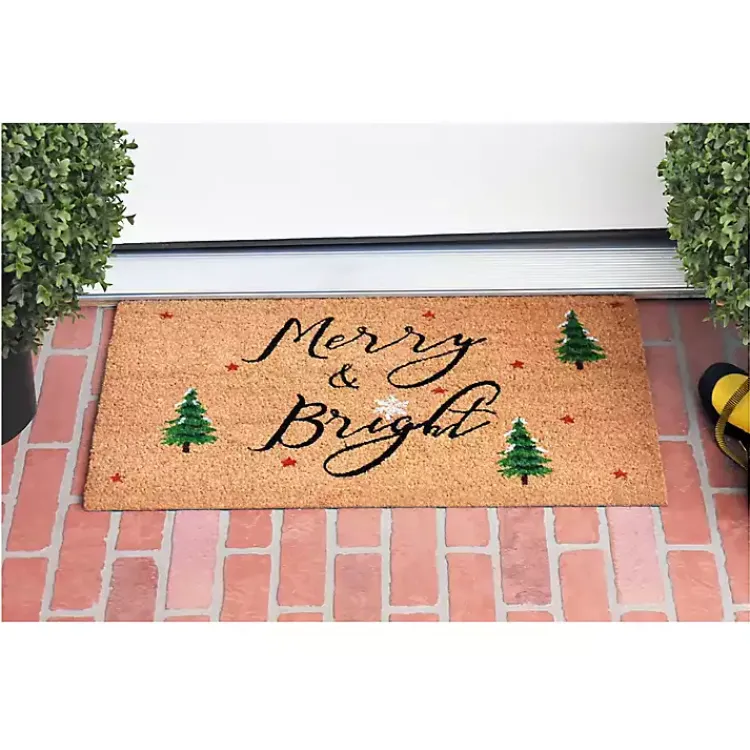 New Natural Merry Bright Tree Coir Doormat, 29 in. Outdoor Christmas Decorations