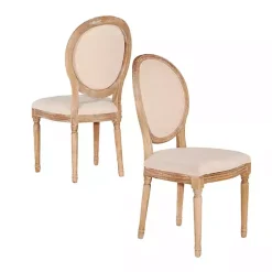 Kirklands Home Dining Chairs|Natural Oval Back Linen Dining Chairs, Set of 2 White