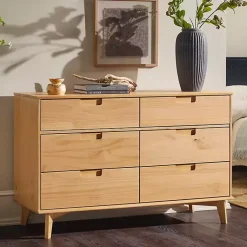 Kirklands Home Dressers & Chests|Natural Pine 6-Drawer Dresser Tan