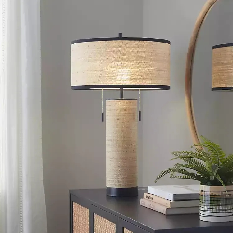 Kirklands Home Table Lamps|Natural Rattan and Black Metal Table Lamp