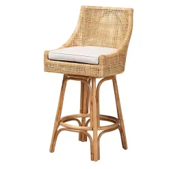 Kirklands Home Bar Stools & Counter Height Stools|Natural Rattan Bella Swivel Bar Stool White