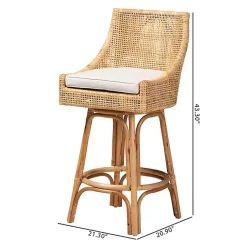 Kirklands Home Bar Stools & Counter Height Stools|Natural Rattan Bella Swivel Bar Stool White