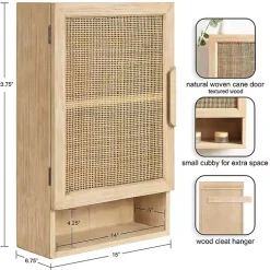 Kirklands Home Wall Storage|Natural Rattan Wall Cabinet with Shelf