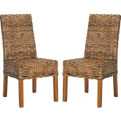 Kirklands Home Dining Chairs|Natural Rattan Wood Woven 2-pc. Dining Chair Set Brown
