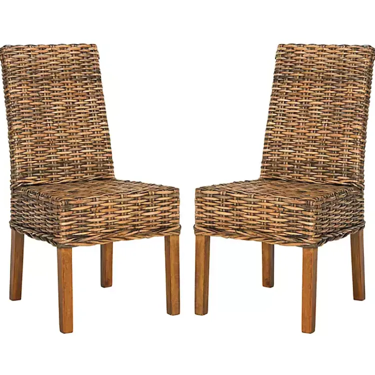 Kirklands Home Dining Chairs|Natural Rattan Wood Woven 2-pc. Dining Chair Set Brown