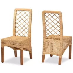 Kirklands Home Dining Chairs|Natural Rat Woven Back Dining Chairs, Set of 2 Tan