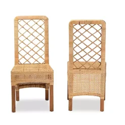 Kirklands Home Dining Chairs|Natural Rat Woven Back Dining Chairs, Set of 2 Tan
