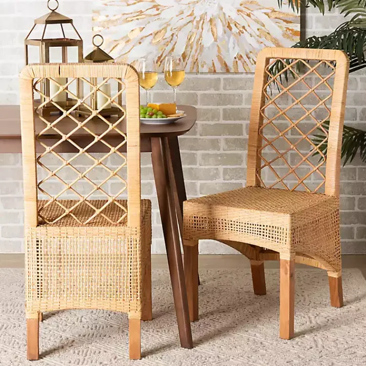 Kirklands Home Dining Chairs|Natural Rat Woven Back Dining Chairs, Set of 2 Tan