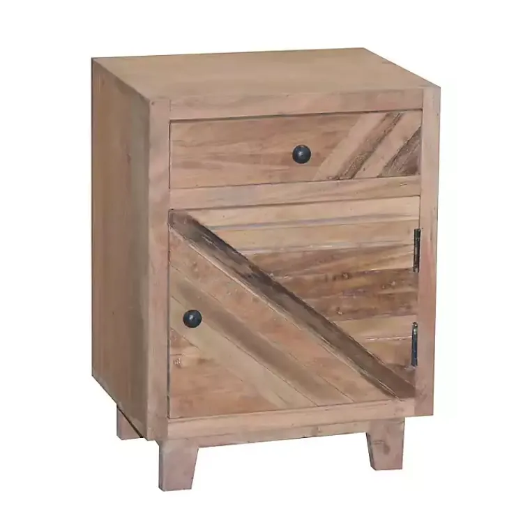 Kirklands Home Nightstands|Natural Reclaimed Wood Diagonal Slats Nightsd Tan