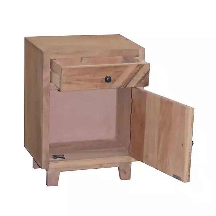 Kirklands Home Nightstands|Natural Reclaimed Wood Diagonal Slats Nightsd Tan