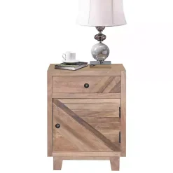 Kirklands Home Nightstands|Natural Reclaimed Wood Diagonal Slats Nightsd Tan