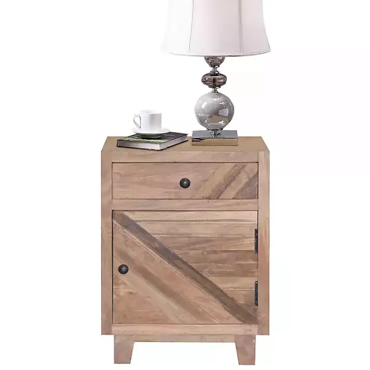 Kirklands Home Nightstands|Natural Reclaimed Wood Diagonal Slats Nightsd Tan