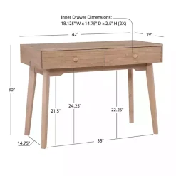 Kirklands Home Office Furniture|Natural Ripples 2-Drawer Wood Desk Brown