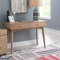 Kirklands Home Office Furniture|Natural Ripples 2-Drawer Wood Desk Brown