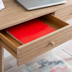 Kirklands Home Office Furniture|Natural Ripples 2-Drawer Wood Desk Brown