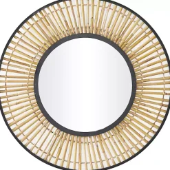 Kirklands Home Decorative Mirrors|Natural Round Slatted Frame Wall Mirror