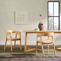 Kirklands Home Dining Chairs|Natural Rounded Modern Dining Chairs, Set of 2 Tan