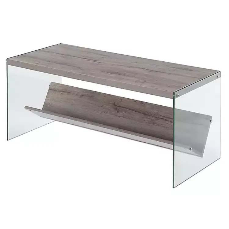 Kirklands Home Coffee Tables|Natural Soho Glass Coffee Table with V Shelf Brown