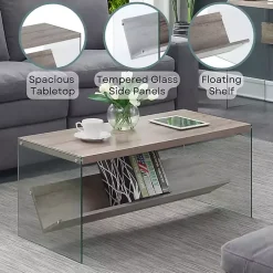 Kirklands Home Coffee Tables|Natural Soho Glass Coffee Table with V Shelf Brown