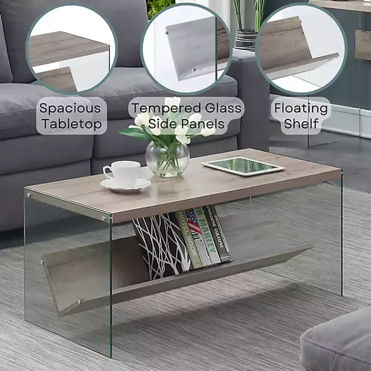 Kirklands Home Coffee Tables|Natural Soho Glass Coffee Table with V Shelf Brown