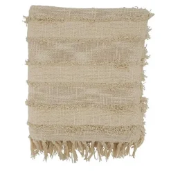 Online Natural Striped and Fringe Throw Blanket Blankets & Throws