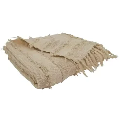 Online Natural Striped and Fringe Throw Blanket Blankets & Throws