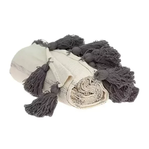 Sale Natural Striped Cotton Handloomed Tassel Throw Blankets & Throws