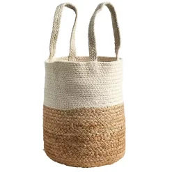 New Natural Tan and White Jute Basket with Handles Baskets & Boxes